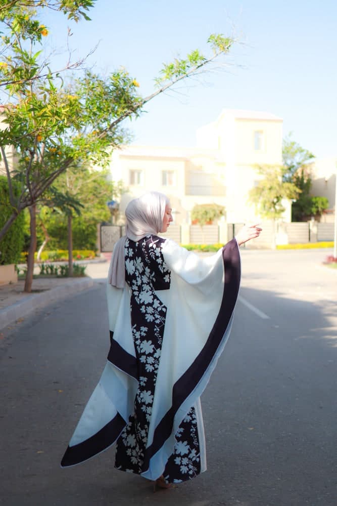 Anastasia Contrast Batwing Kimono Extra Dramatic Sleeves Dress Fully Lined Maxi Length in black, view 7