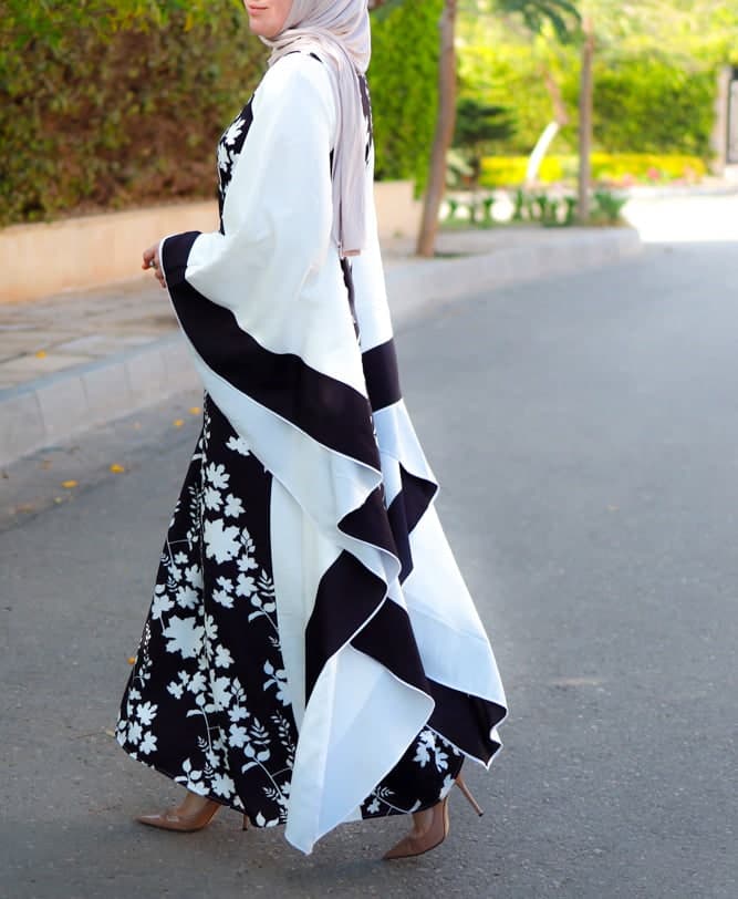 Anastasia Contrast Batwing Kimono Extra Dramatic Sleeves Dress Fully Lined Maxi Length in black, view 9