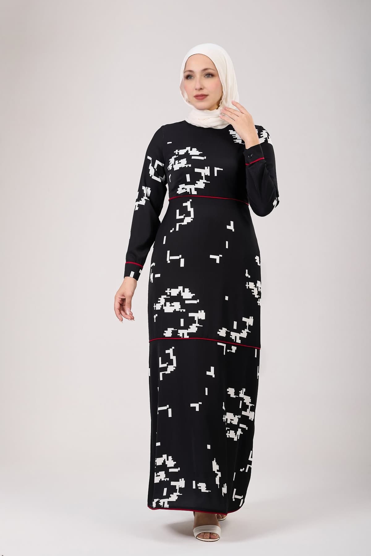 Front view of the Pixel Noir Modesty Dress