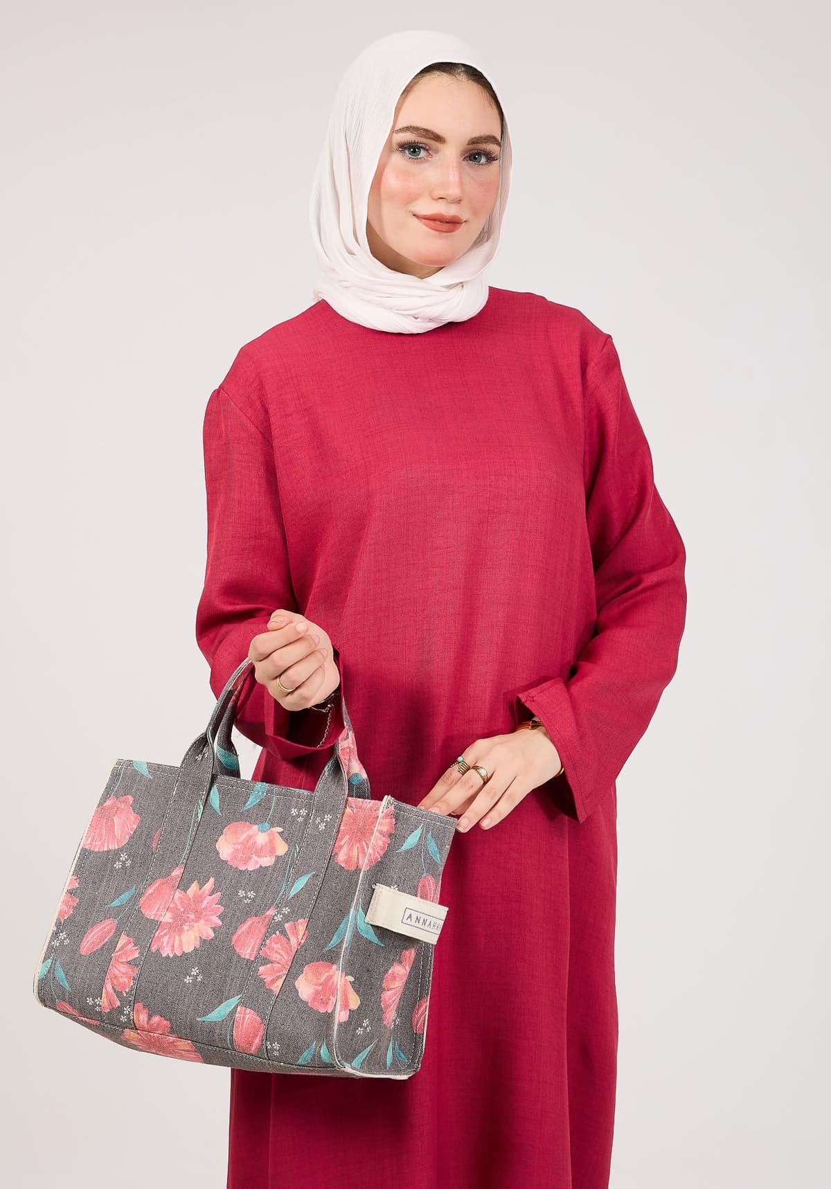 Dark Pink Kira Loose Slip Dress with Pockets in Maxi Length and with Long Sleeve, view 6