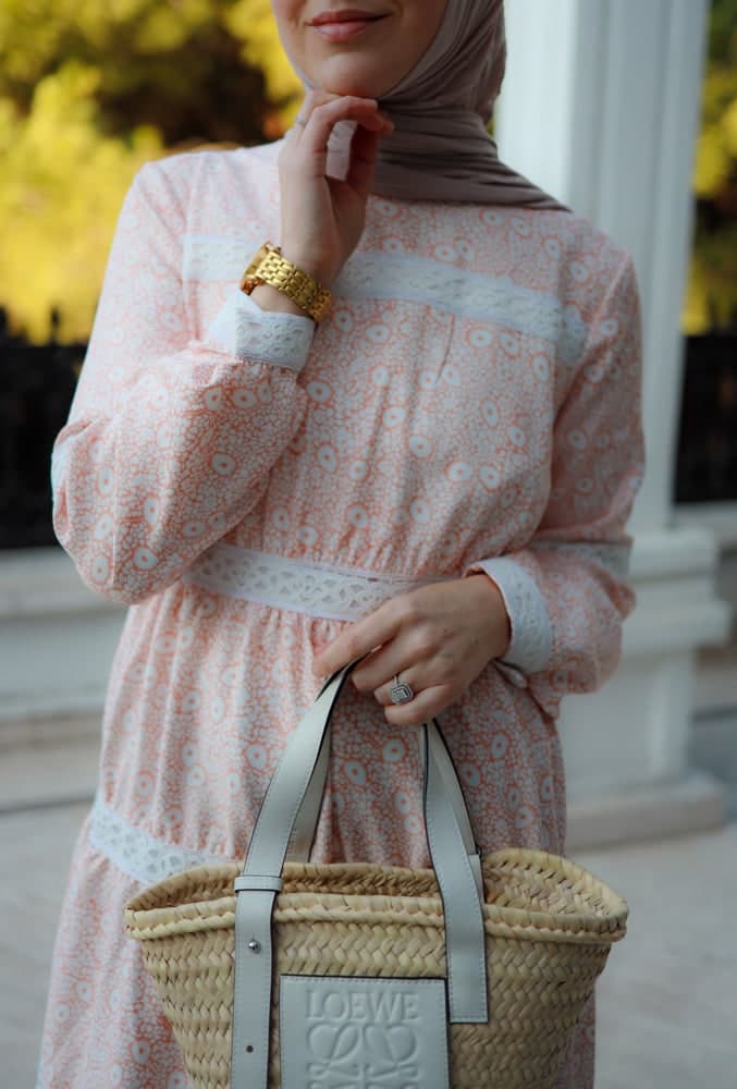 Lamar Modest Boho Maxi Style Dress with Lace Detailing and Full Sleeve in beige, view 10