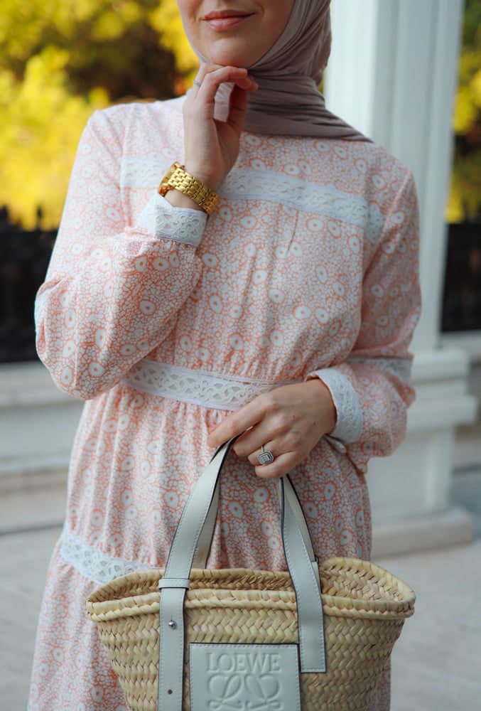 Lamar Modest Boho Maxi Style Dress with Lace Detailing and Full Sleeve in beige, view 5
