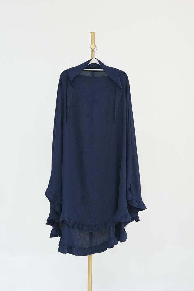 Ayman One Layer Ruffle Edge Khimar Hijab in Dark Blue