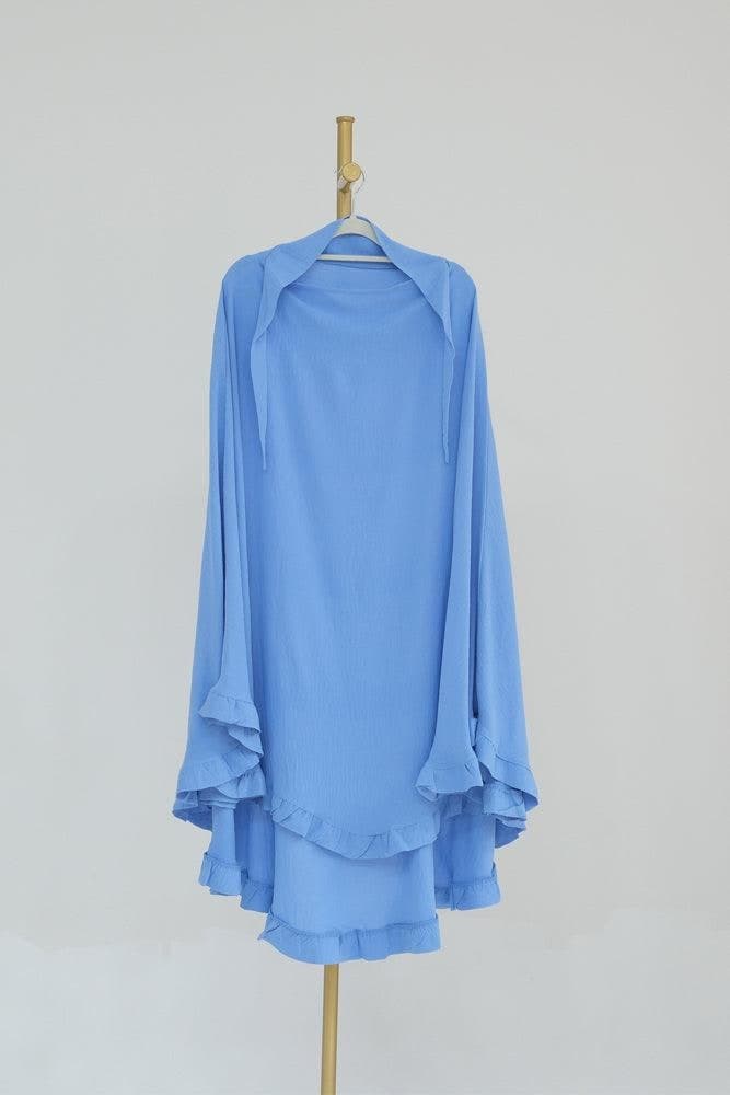 Ayman One Layer Ruffle Edge Khimar Hijab in Light Blue