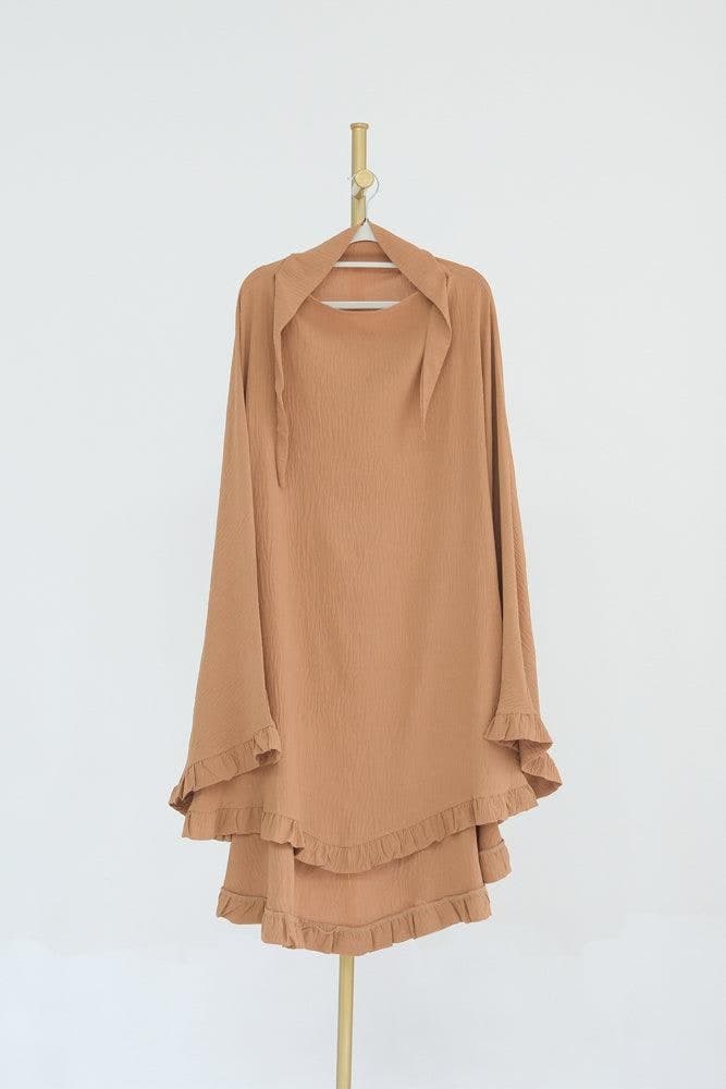 Ayman One Layer Ruffle Edge Khimar Hijab in Khaki