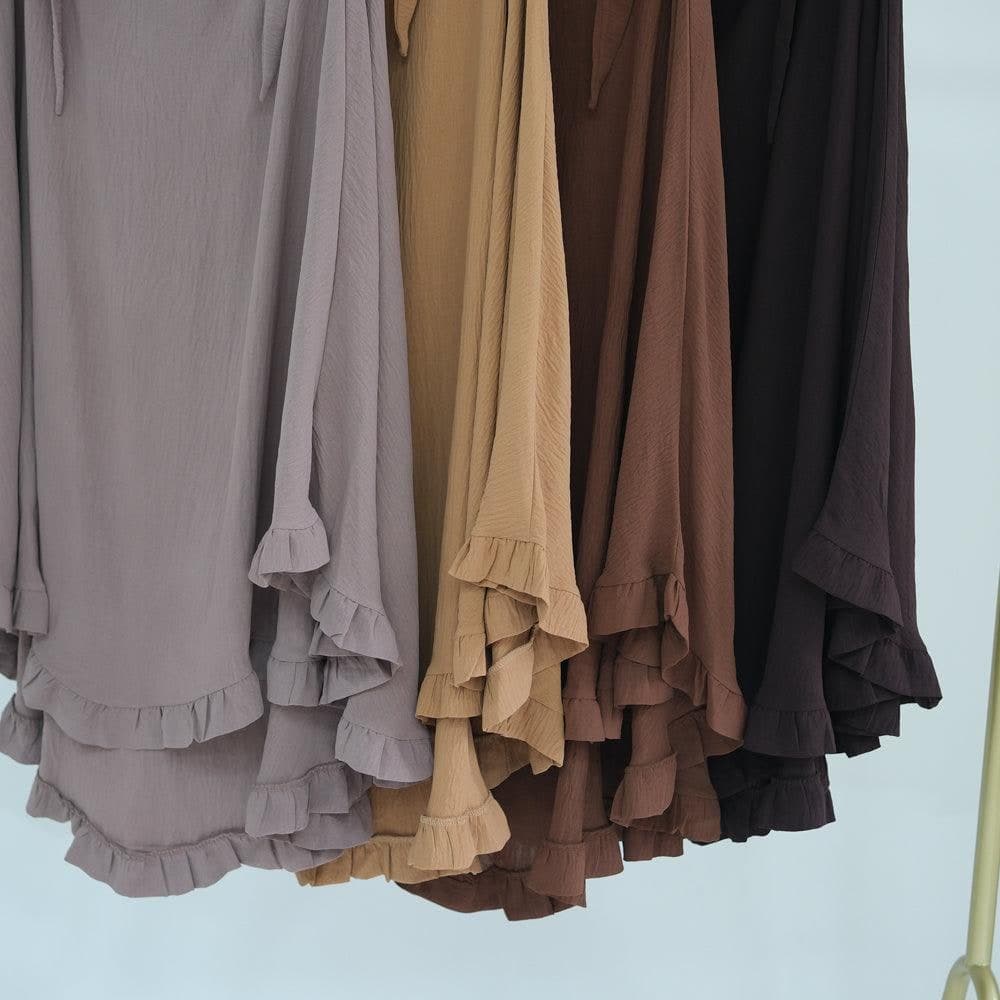 Ayman One Layer Ruffle Edge Khimar Hijab in Khaki, view 4
