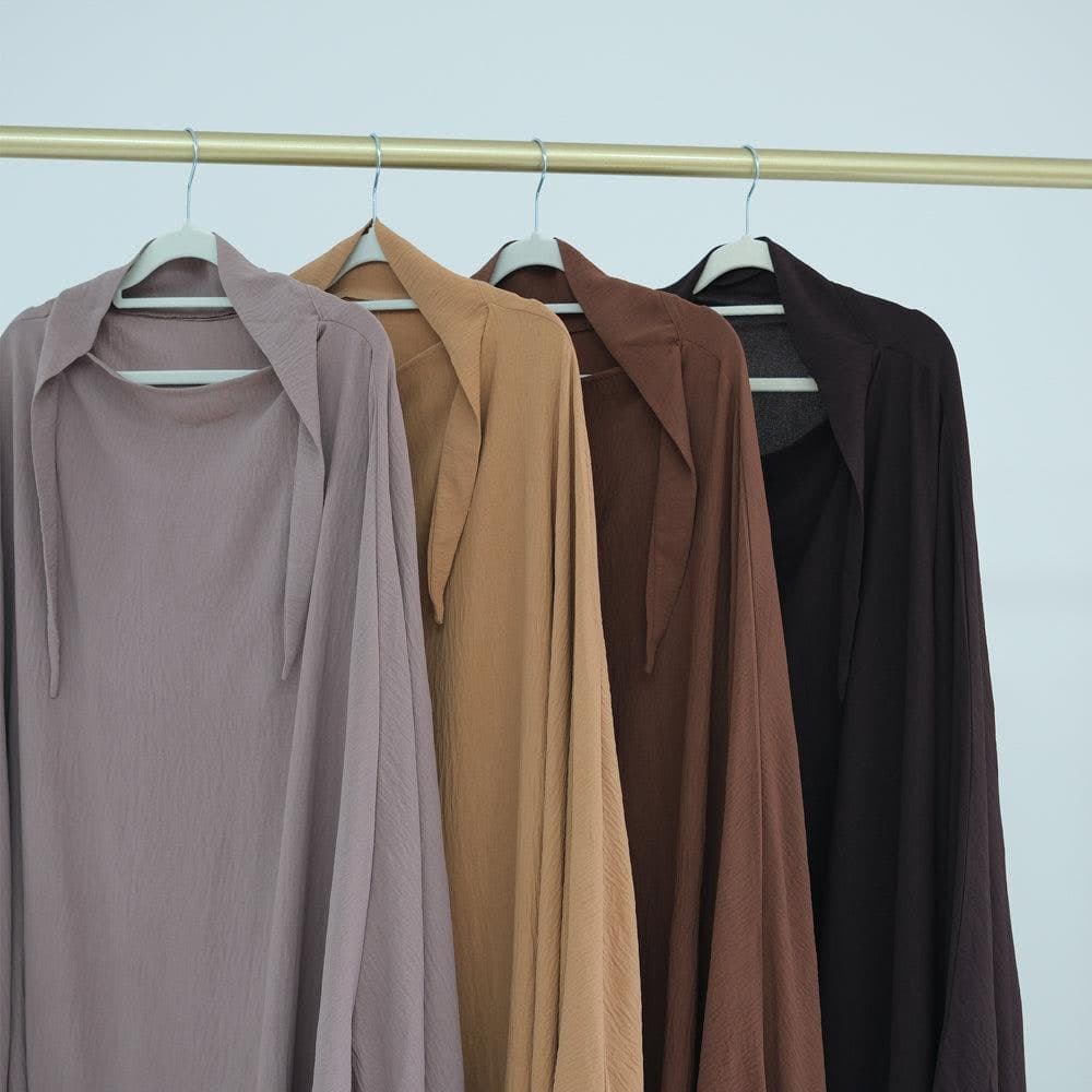 Ayman One Layer Ruffle Edge Khimar Hijab in Dark Coffee, view 3