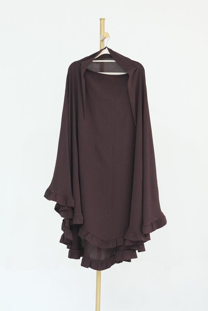 Ayman One Layer Ruffle Edge Khimar Hijab in Dark Coffee