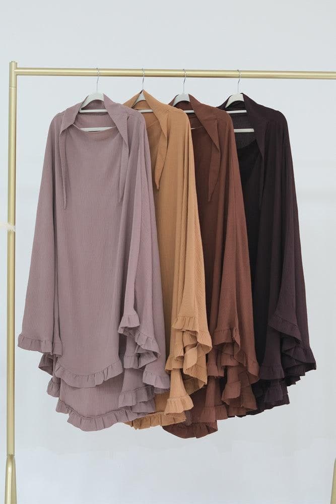 Ayman One Layer Ruffle Edge Khimar Hijab in Coffee, view 3