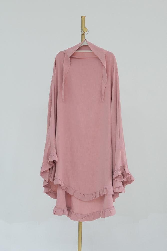 Ayman One Layer Ruffle Edge Khimar Hijab in Pink