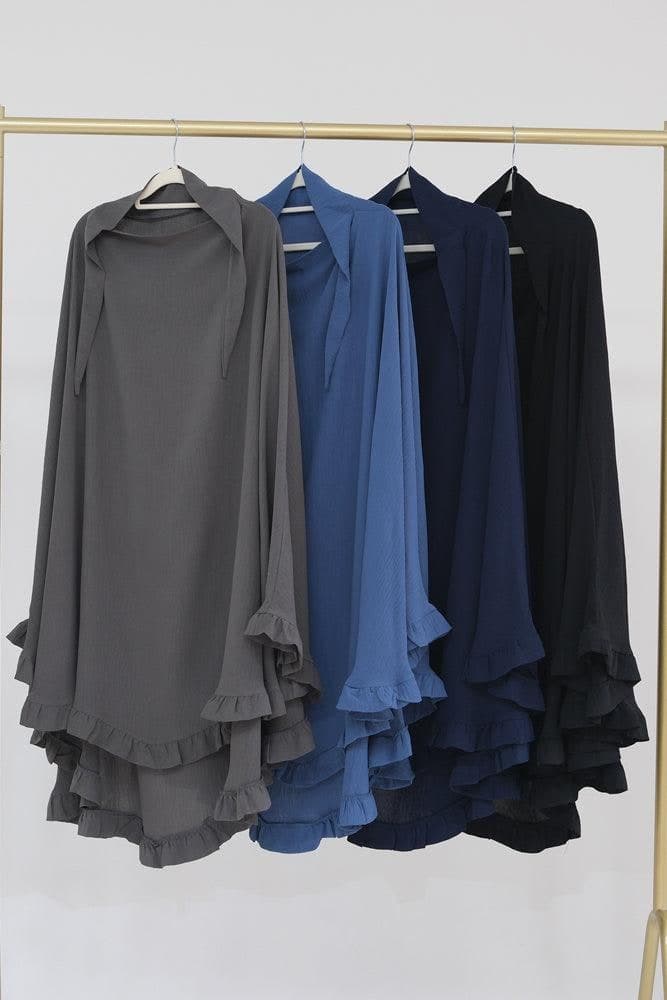 Ayman One Layer Ruffle Edge Khimar Hijab in Fog Blue, view 3