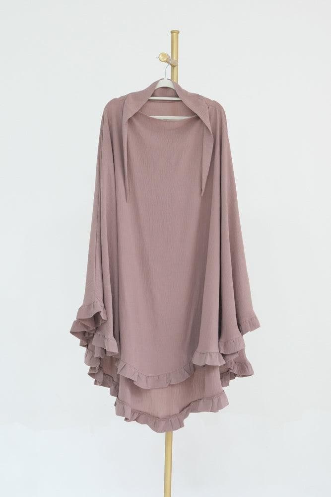 Ayman One Layer Ruffle Edge Khimar Hijab in Taro
