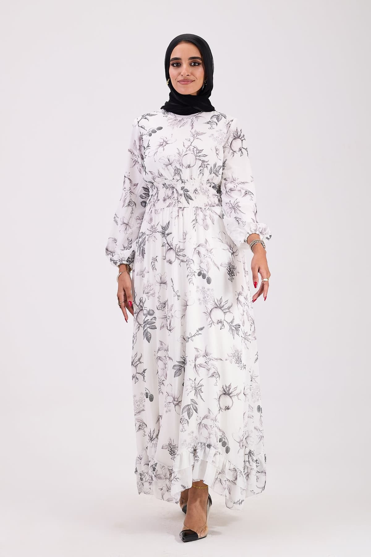 Sawsan Ethereal Floral Chiffon Maxi Dress with Cinched Waist in white, view 7