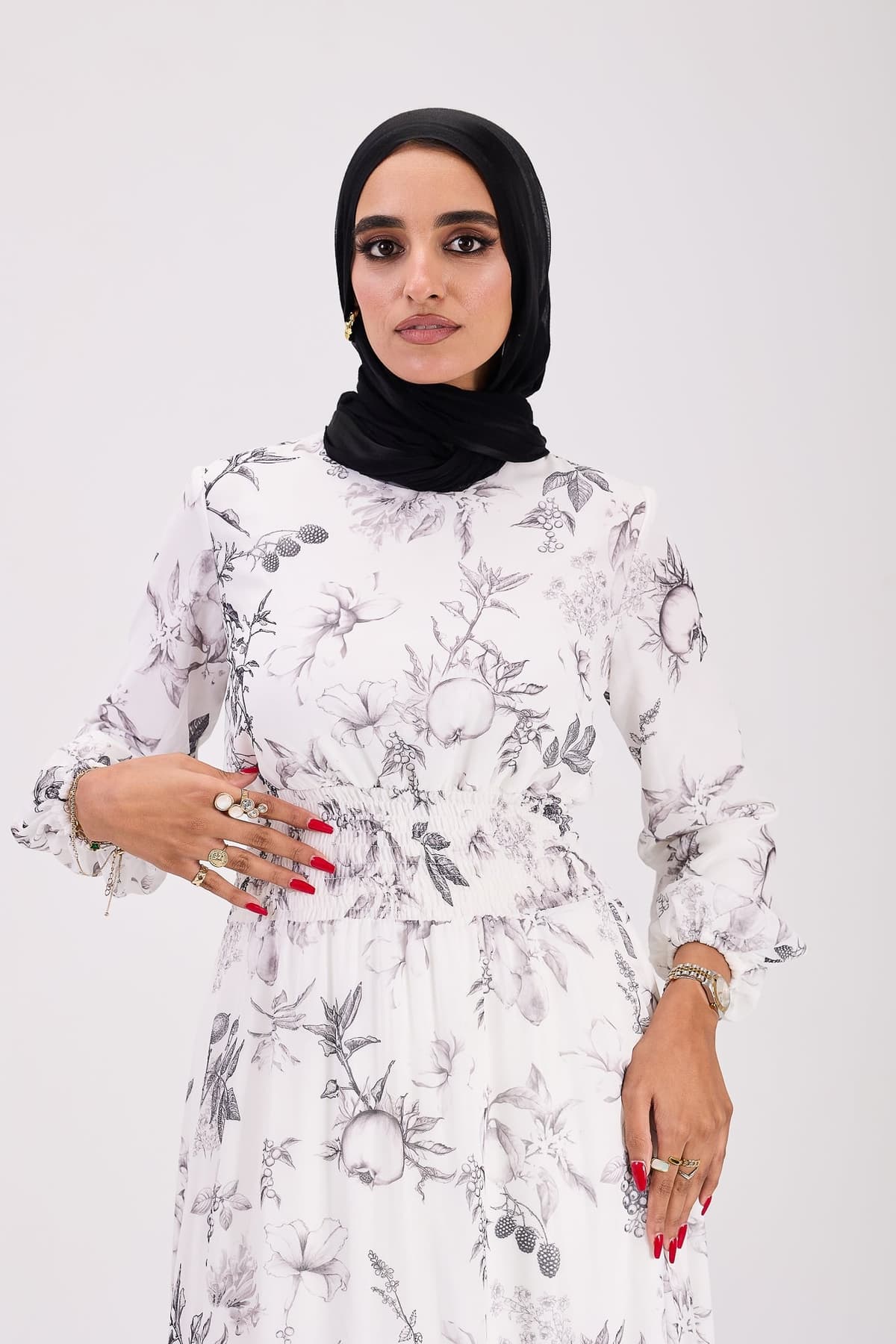 Sawsan Ethereal Floral Chiffon Maxi Dress with Cinched Waist in white, view 8