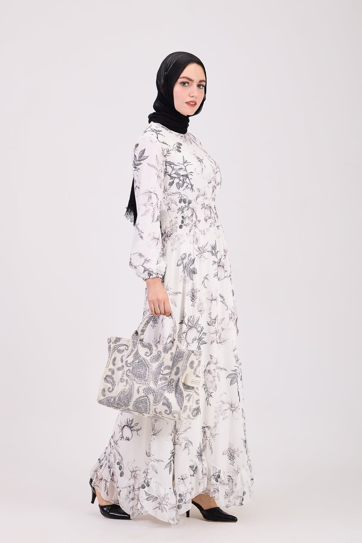 Sawsan Ethereal Floral Chiffon Maxi Dress with Cinched Waist in white, view 6