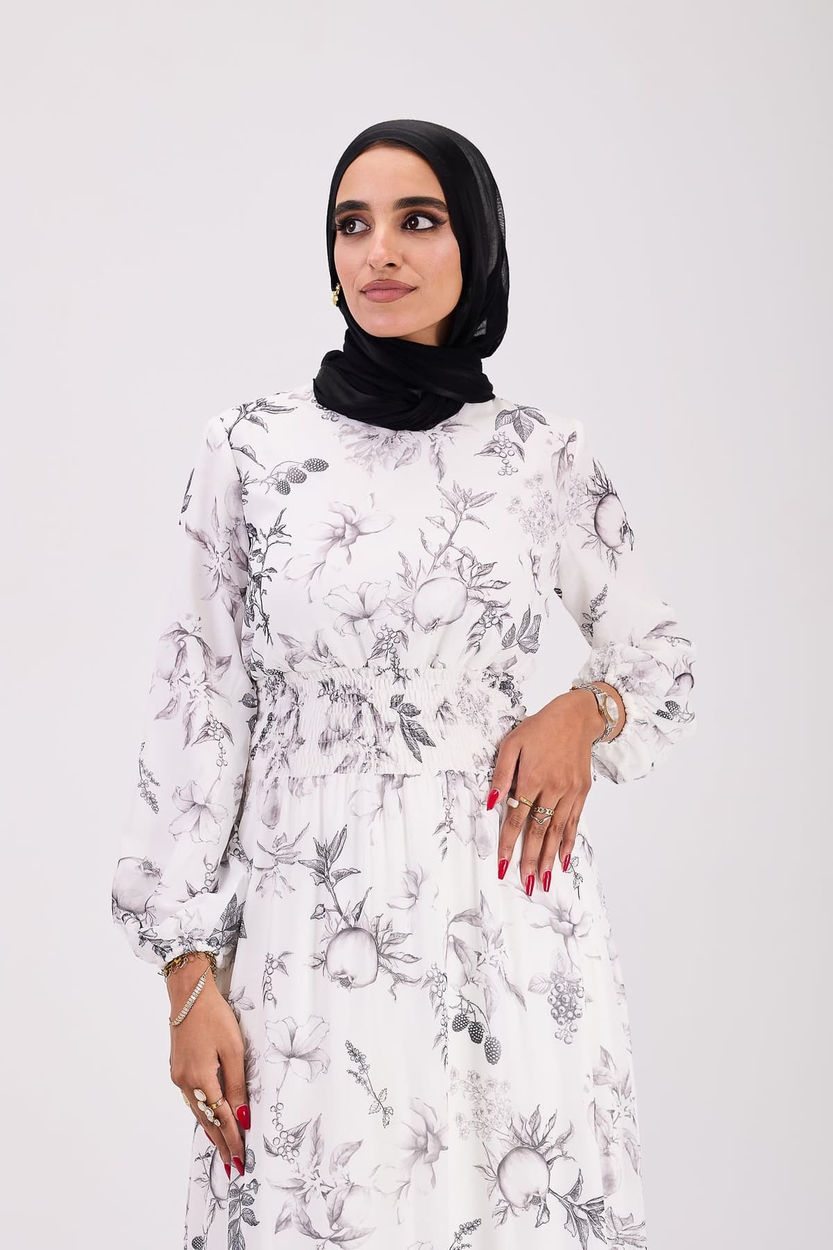 Sawsan Ethereal Floral Chiffon Maxi Dress with Cinched Waist in white, view 9