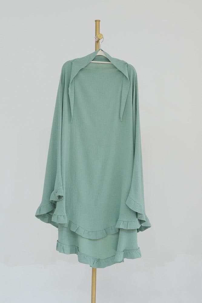 Ayman One Layer Ruffle Edge Khimar Hijab in Light Green