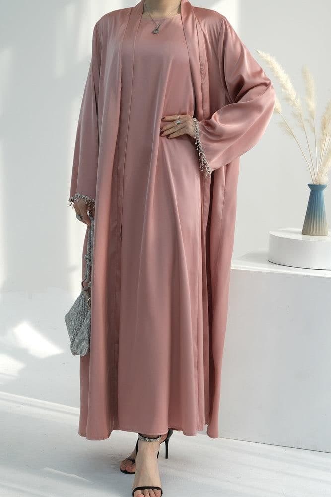 Pink Duniia Slip Dress Maxi Length Sleeveless in Satin Fabric, view 4