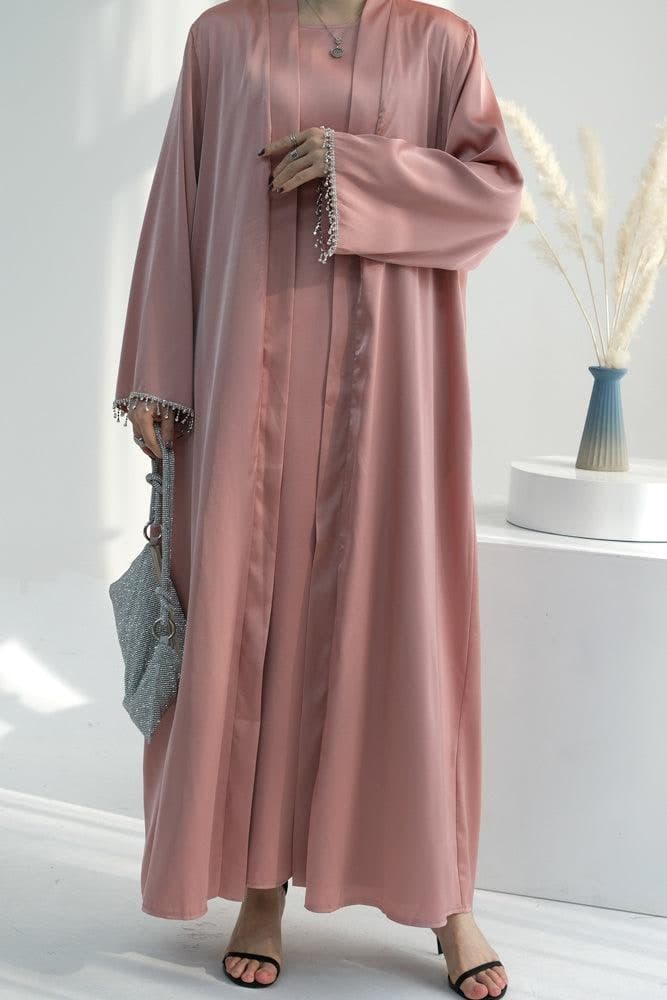 Pink Duniia Slip Dress Maxi Length Sleeveless in Satin Fabric, view 3