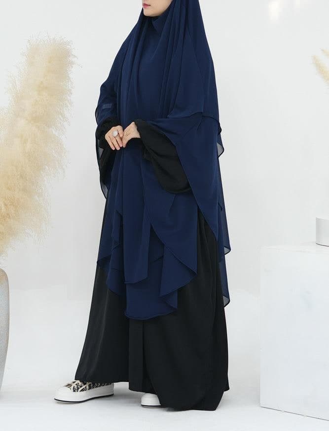 Extra Long Navy Two-Layer Chiffon Accessory for Versatile Wear