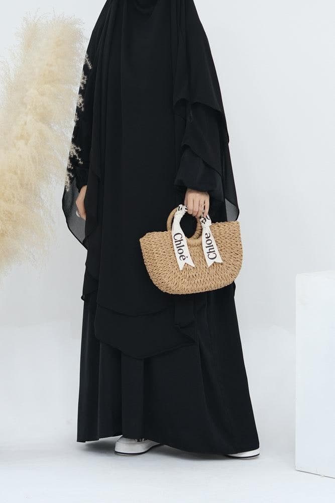 Closeup of versatile chiffon hijab in black