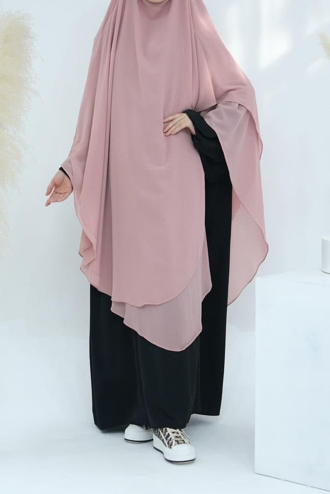 Elegant layered chiffon khimar in pink