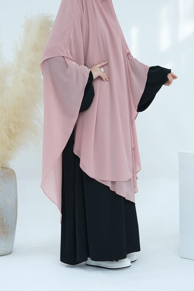 Extra long pink chiffon khimar hijab for style