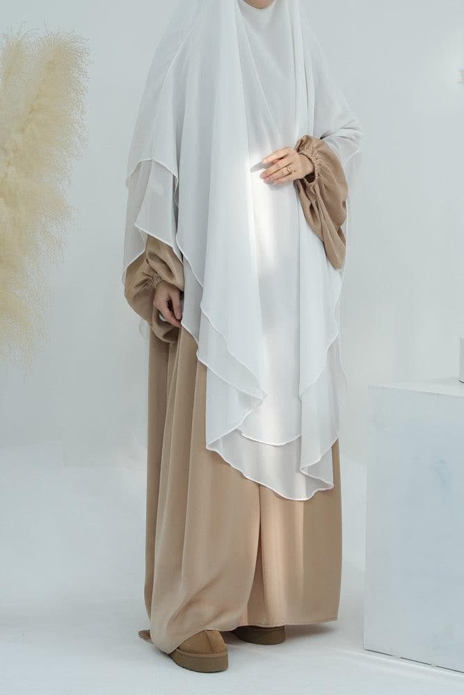 Extra Long Two-Layer Chiffon Khimar in White