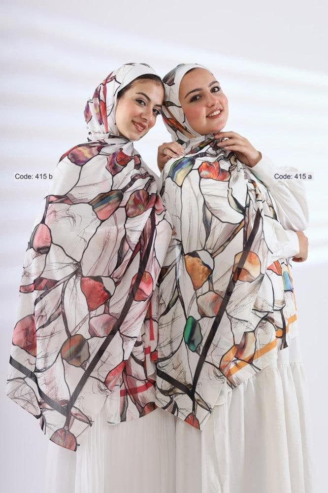 Twin Peaches Printed Chiffon Hijab in white, view 3