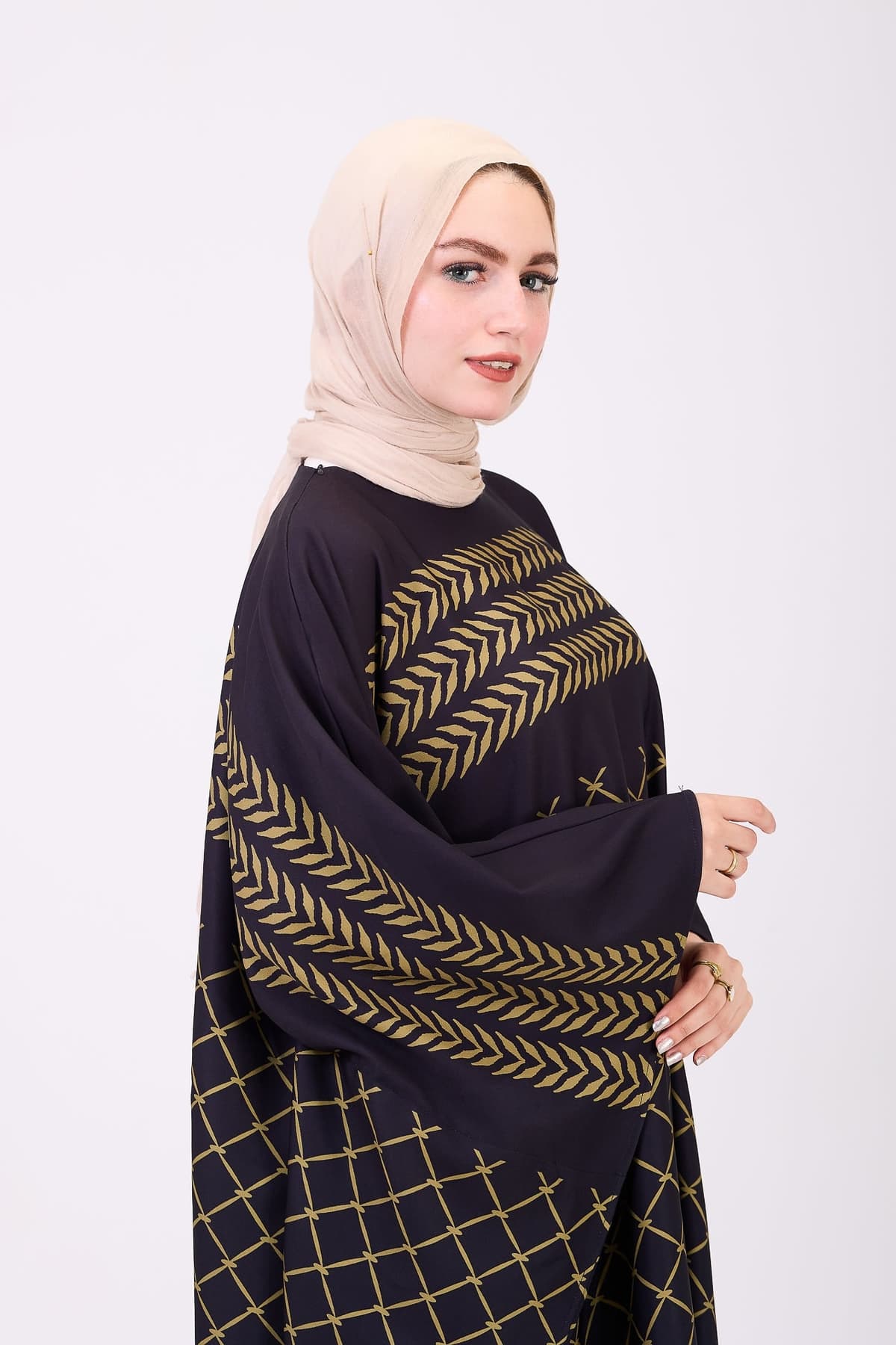 Black maxi dress with geometric pattern