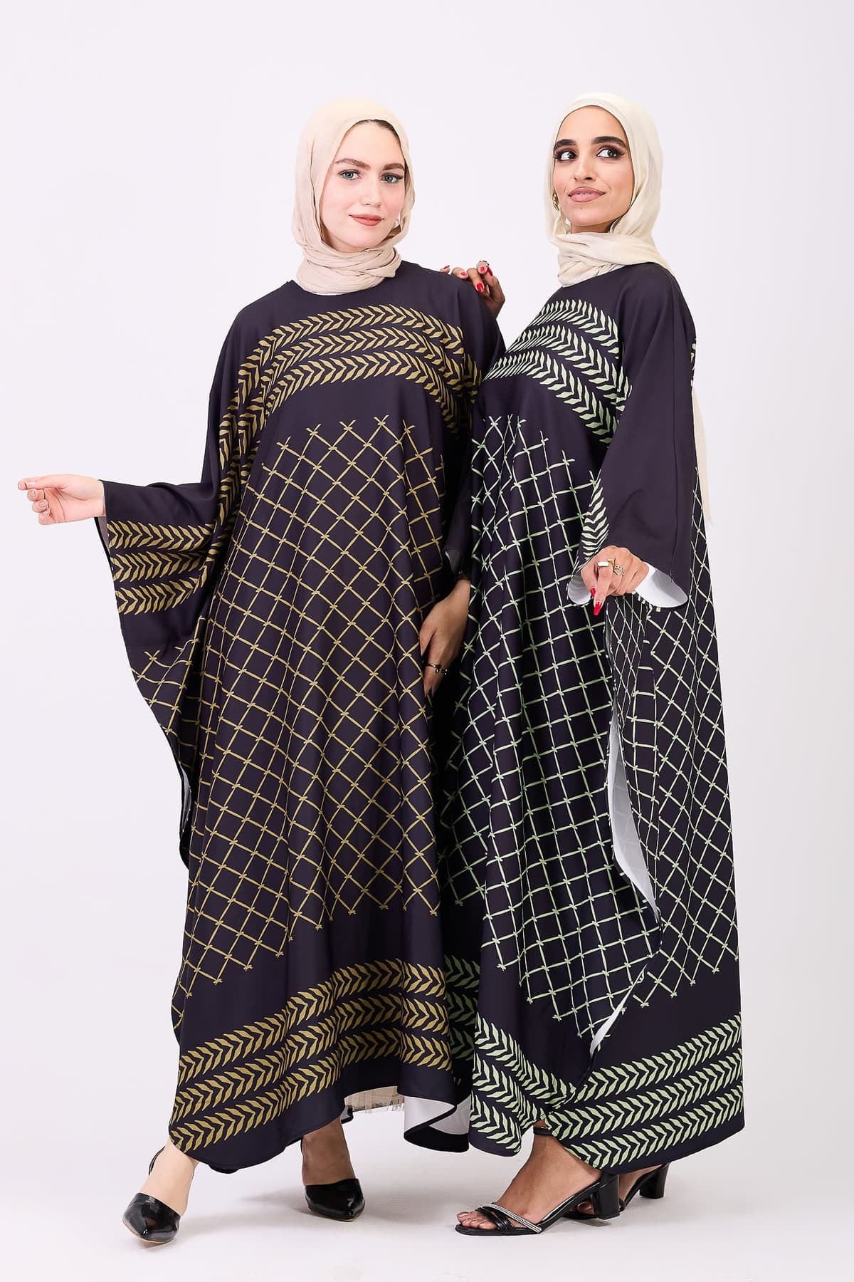 Front view of geometric patterned maxi dress