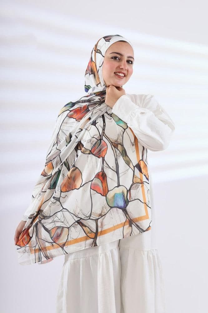 Peaches Printed Chiffon Hijab in white, view 3