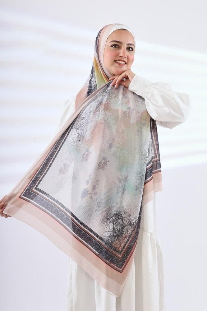 Sirine Printed Chiffon Hijab in pink, view 3