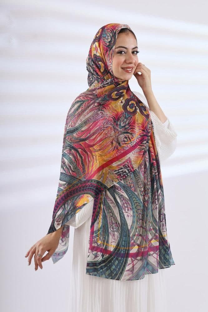 Tsaritsa Printed Chiffon Hijab in fuchsia, view 3