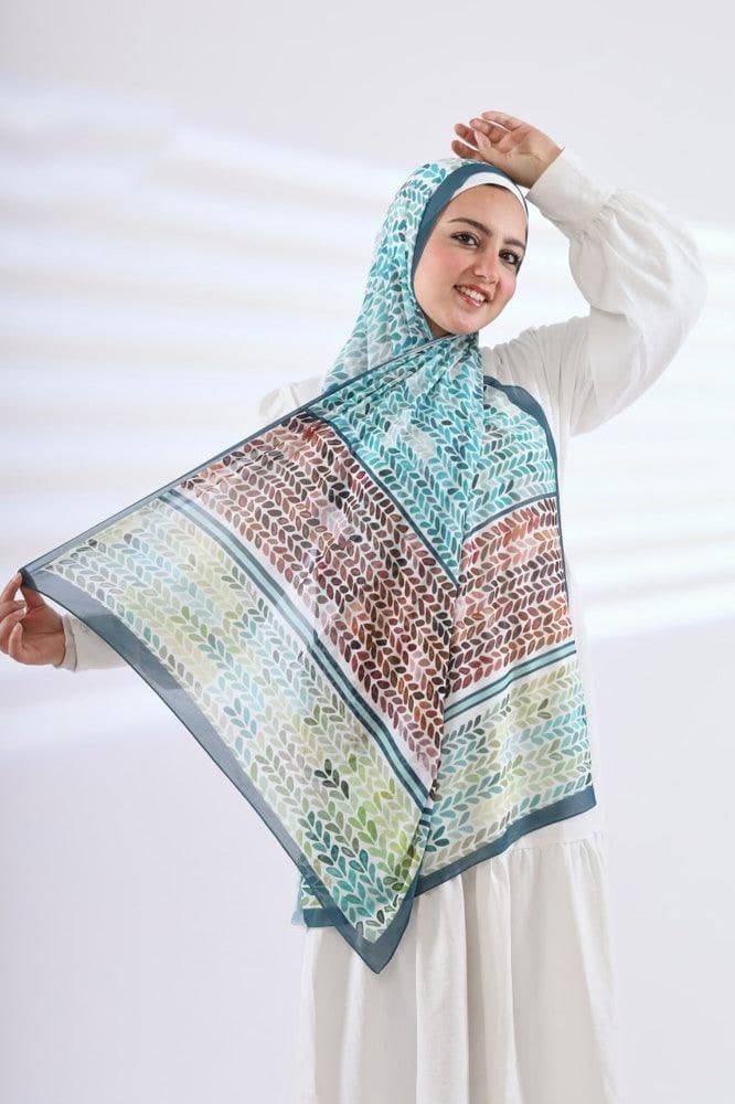 Keyla Printed Chiffon Hijab in green, view 3