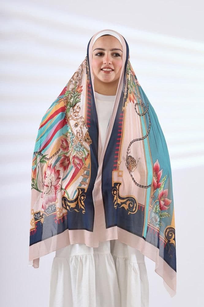 Elivo Printed Chiffon Hijab in pink, view 3