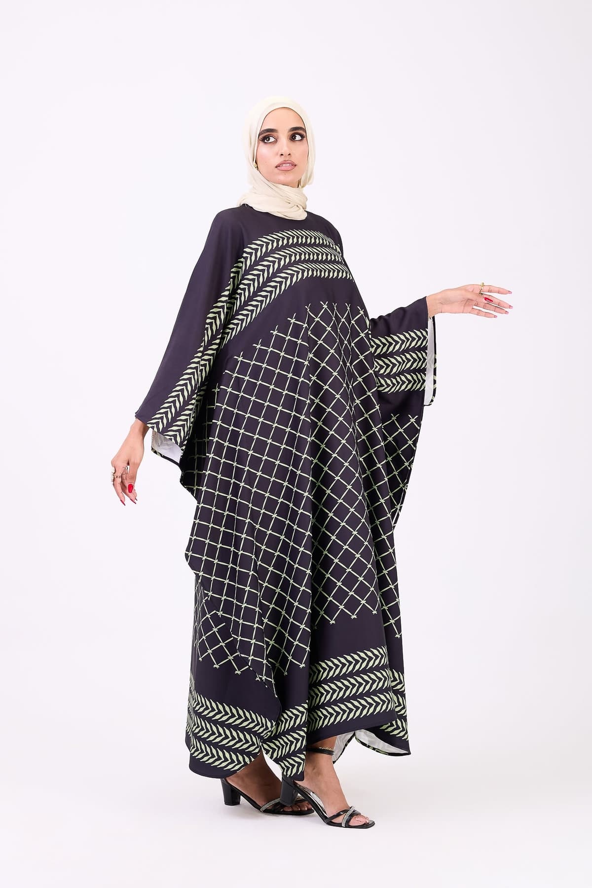 Side profile of crepe maxi dress with elegant design