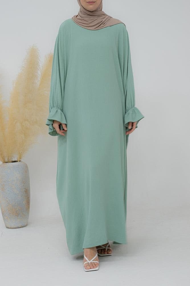 Radwa Batwing Abaya with Ruched Sleeve and Loose Cut in Mint Green, view 9