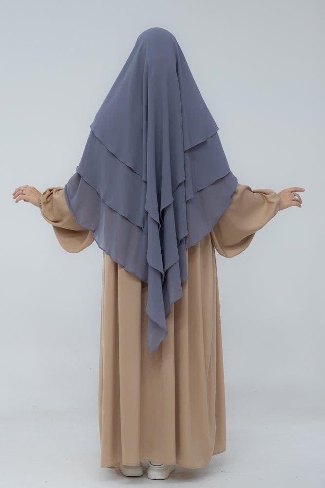 Munawara Gray Blue Three Layer Chiffon Khimar Hijab Niqab in grey blue, view 3