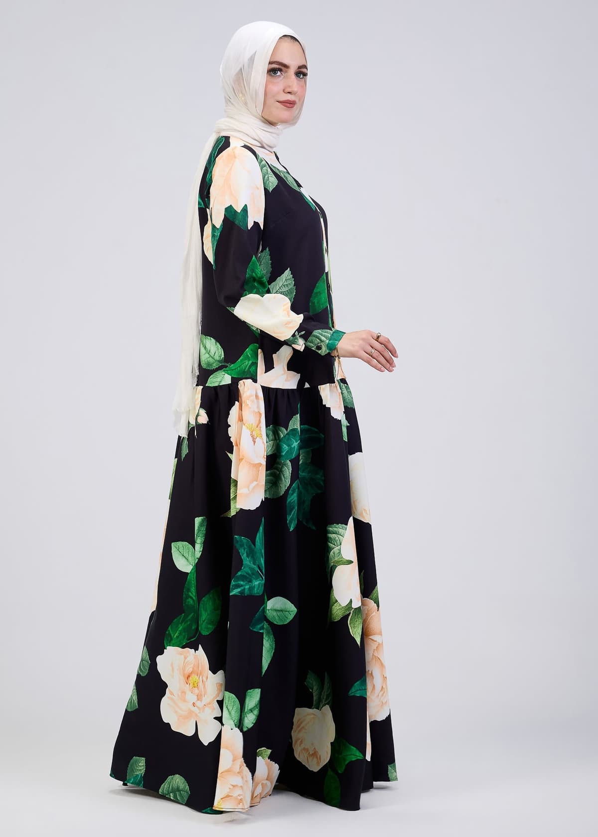 Elegant look of floral print button-front maxi dress