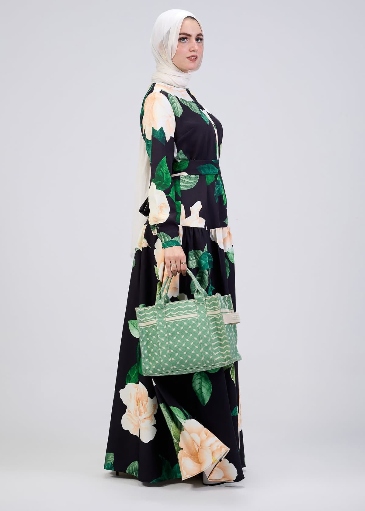 Elegant look of floral print button-front maxi dress