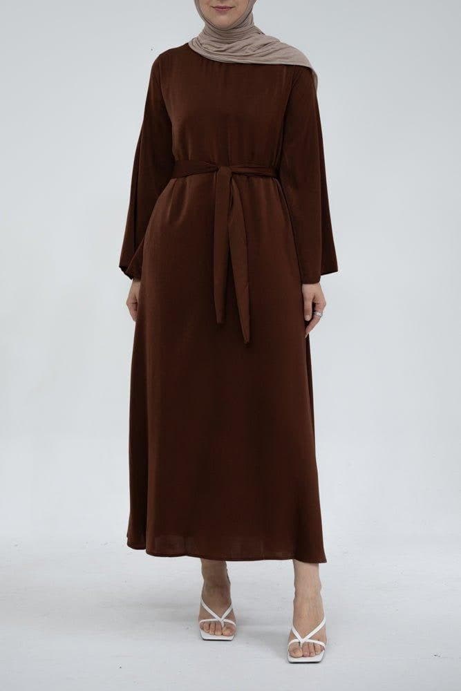 Yasmin Slip Dress Maxi Length with a Detachable Belt and Kimono Sleeves in Coffee, view 3