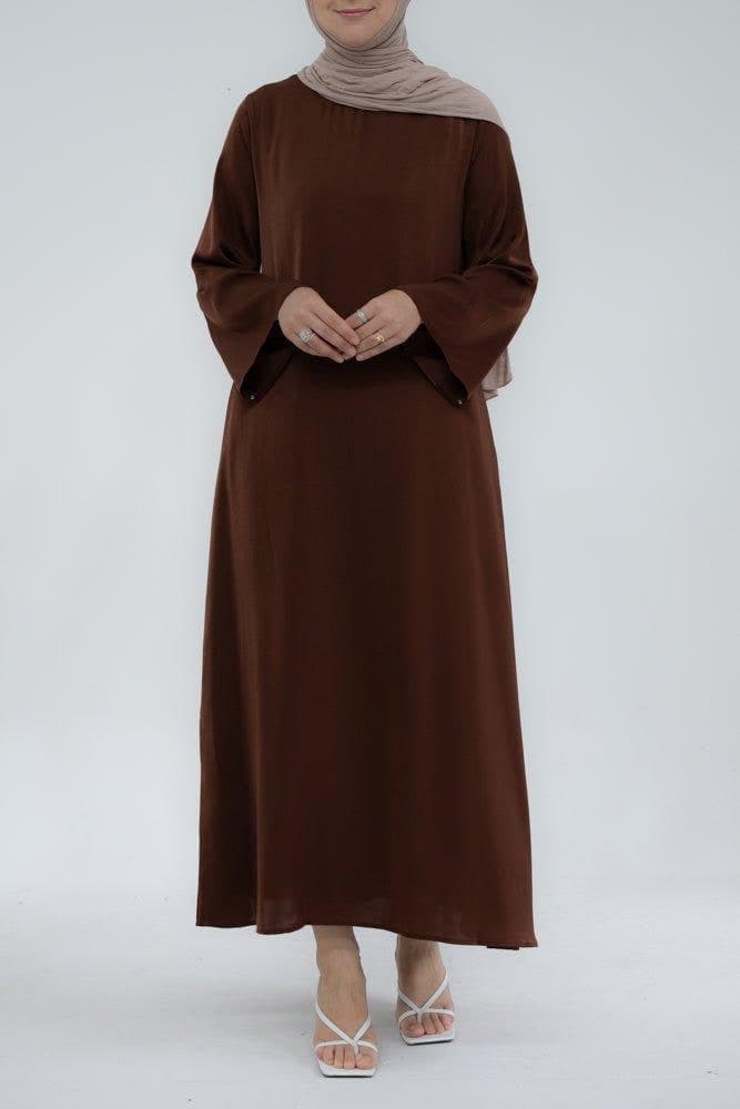 Yasmin Slip Dress Maxi Length with a Detachable Belt and Kimono Sleeves in Coffee, view 4