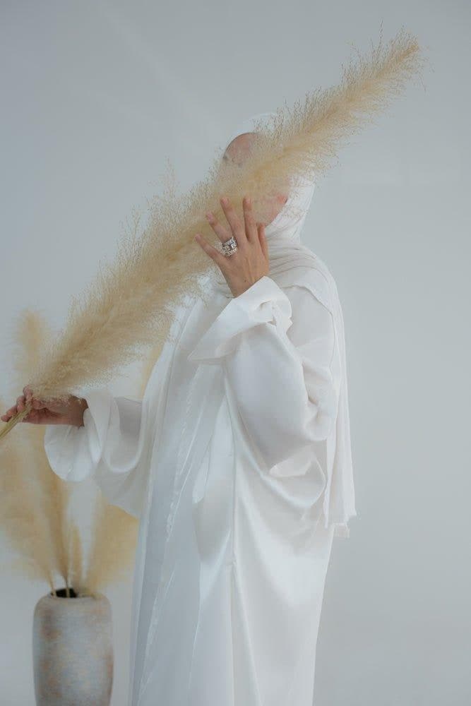 White Loves Open Front Maxi Satin Abaya Throw Over, view 4