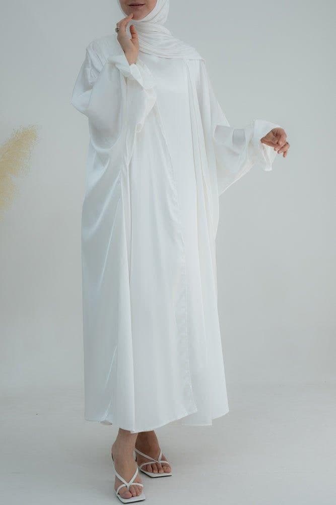 White Loves Open Front Maxi Satin Abaya Throw Over, view 3