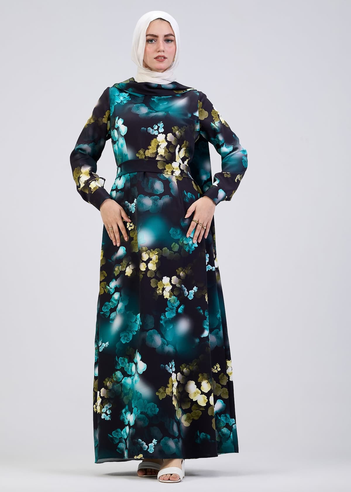 Front view of Vibrant Floral Maxi Dress