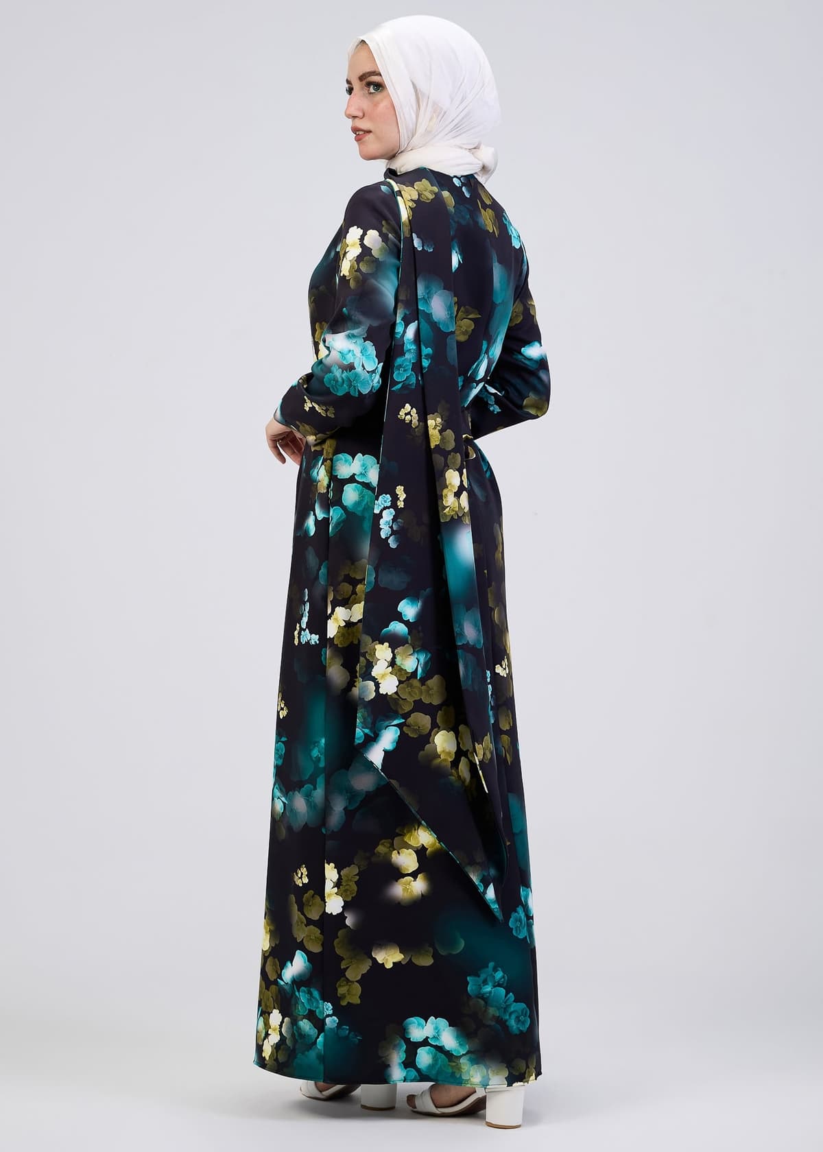 Model wearing Vibrant Floral Maxi Dress