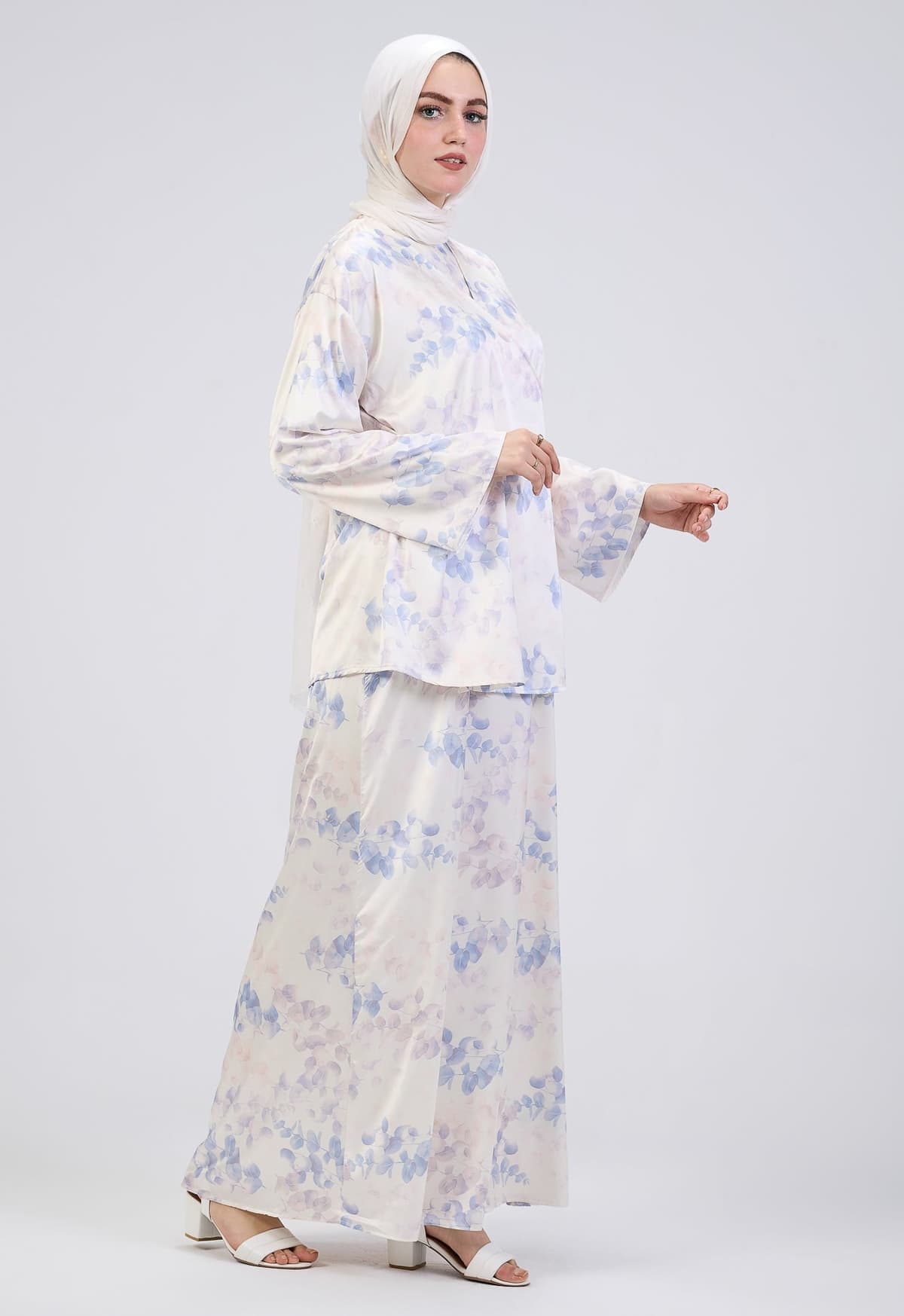 Jawhara Satin High Neck Maxi Dress with Wrap Top and Bell Sleeves