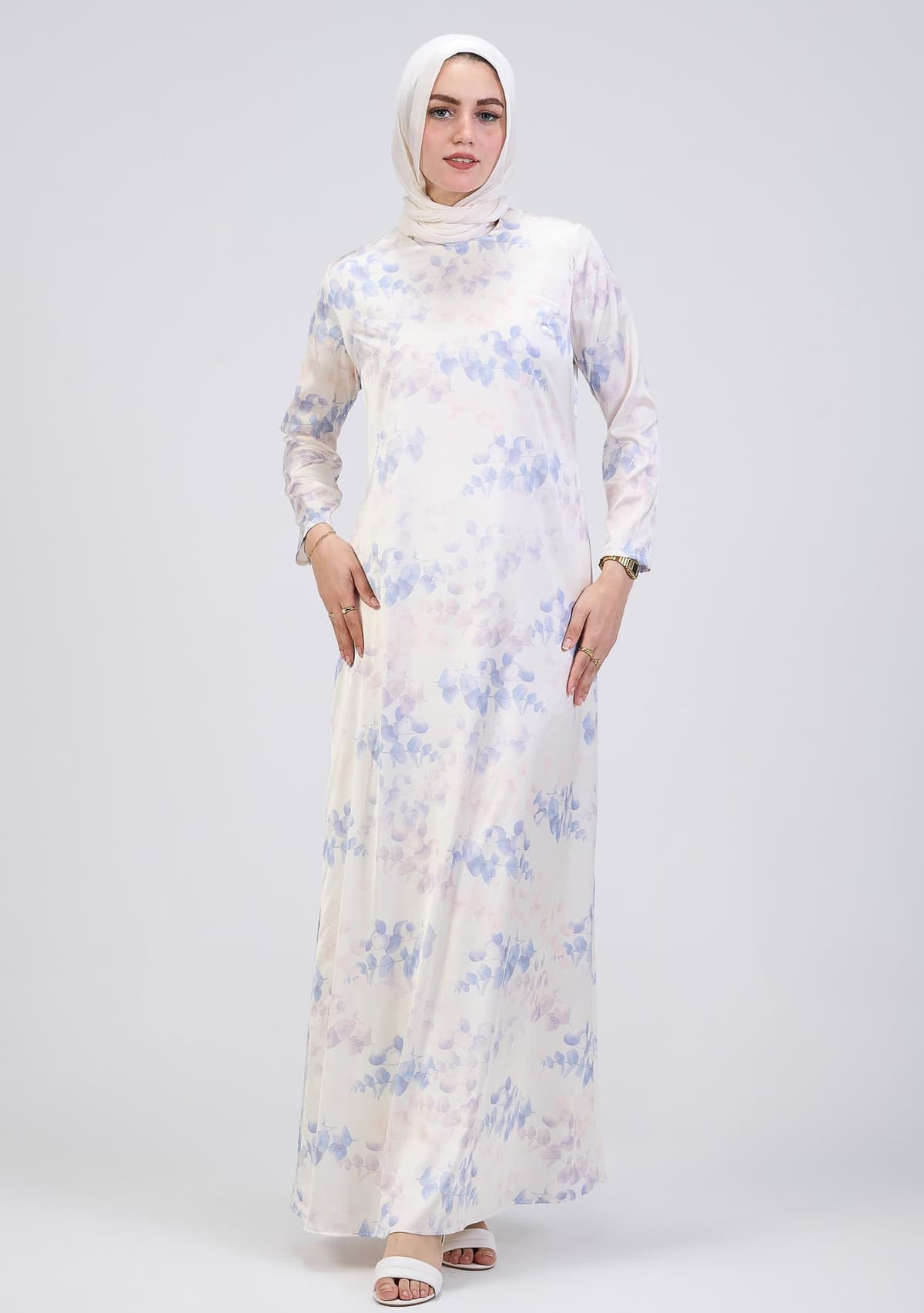 Side-tie detail on satin wrap dress with bell sleeves