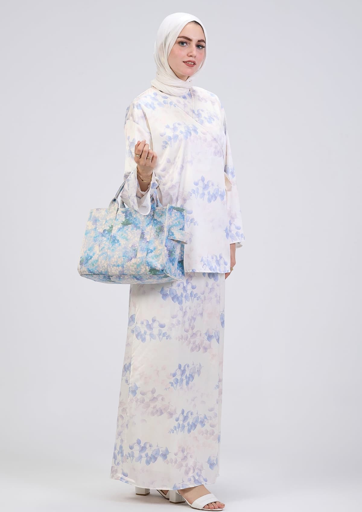 Soft floral print on satin maxi dress